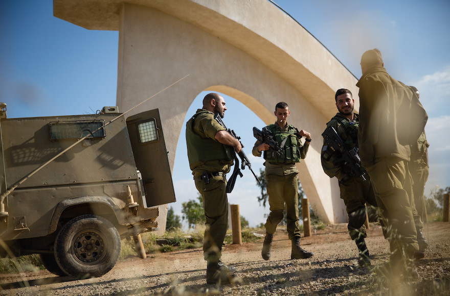 Israeli soldiers during a patrol at the Anzac Memorial