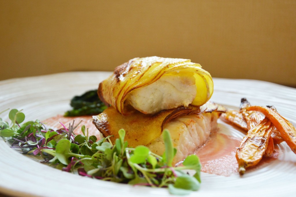Potato Crusted Rockfish with Beet Butter