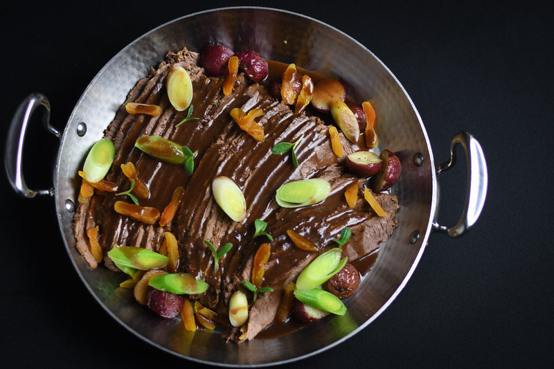 Spiced Brisket with Leeks and Dried Apricots