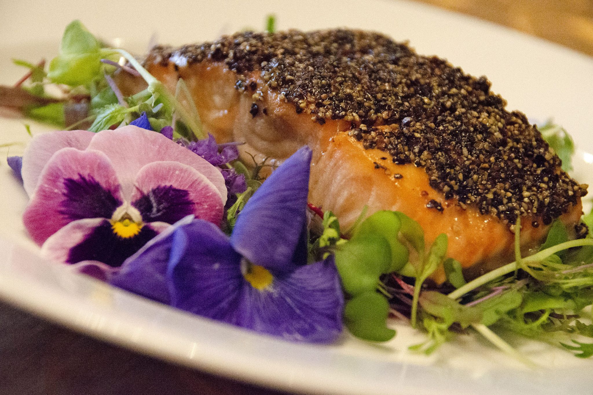 Pepper-Crusted Maple Lacquered Salmon