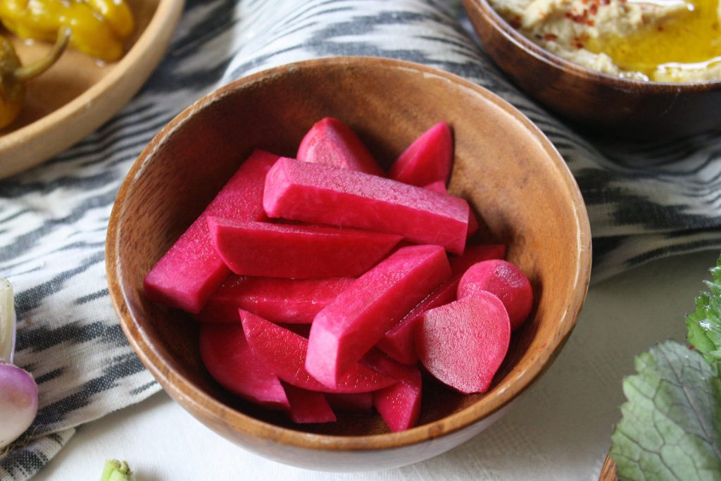 Pink pickled turnips