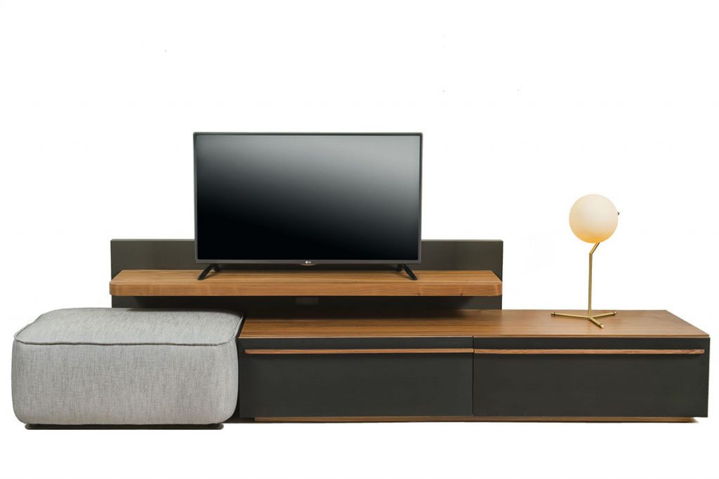 Scene media base with shelf