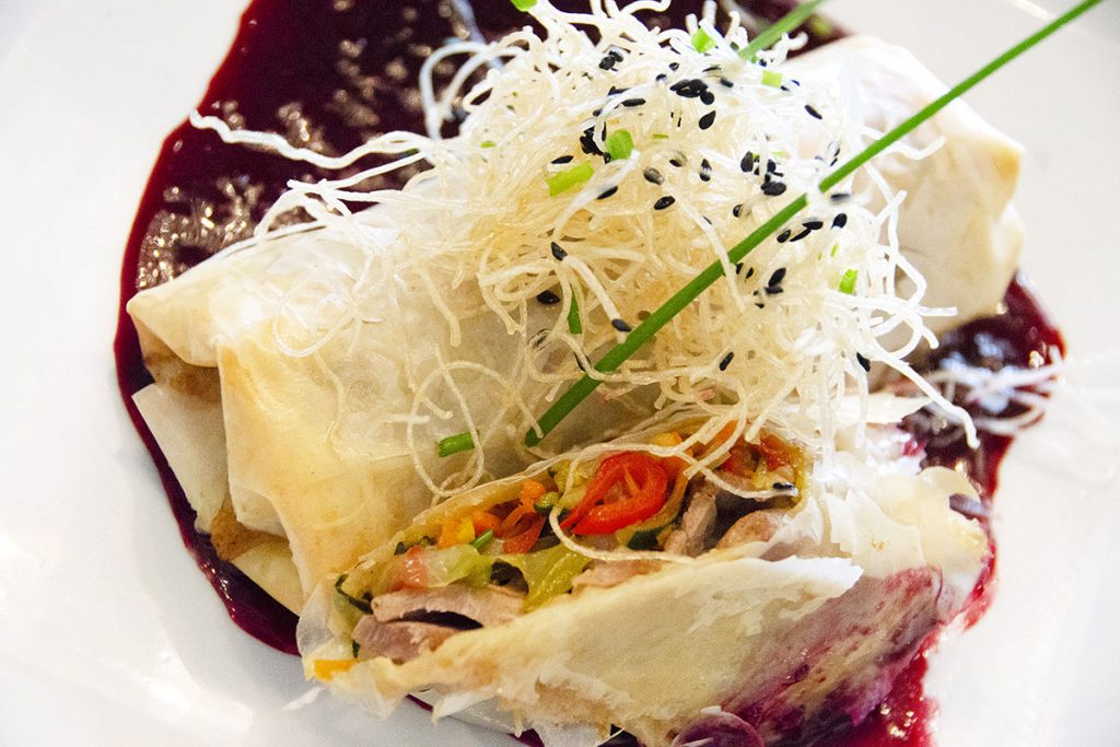 Duck Spring Roll with Wild Berry Sauce