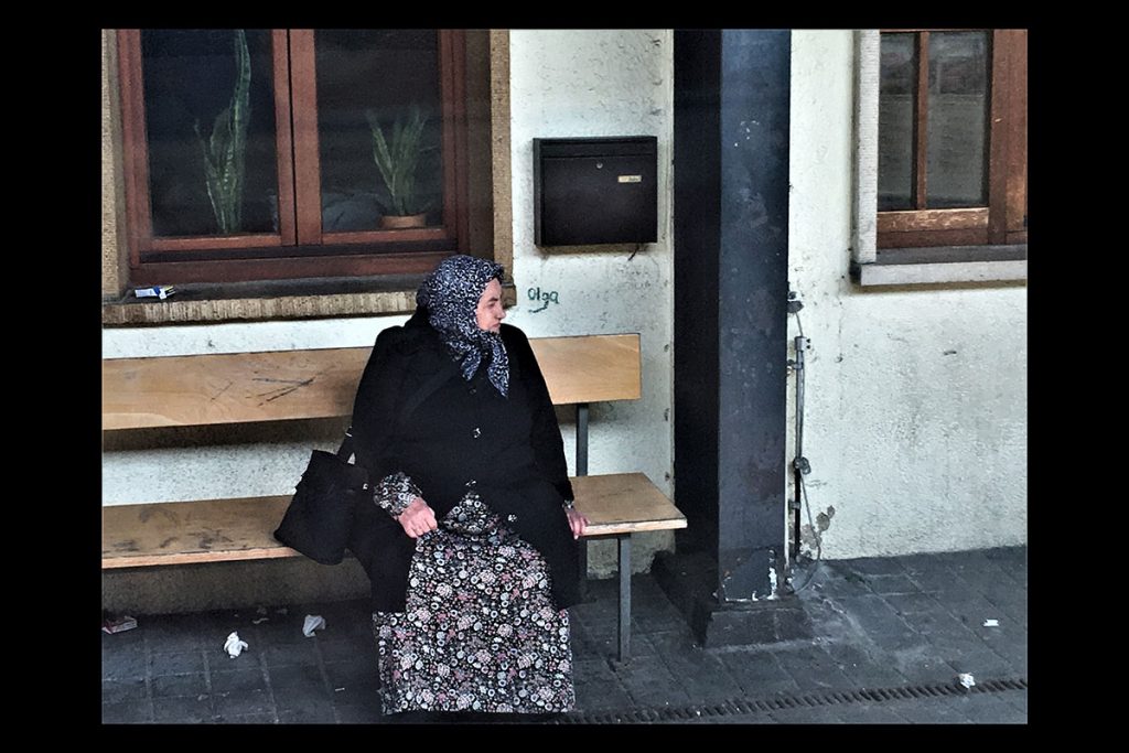 Woman at train station