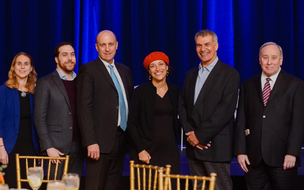 Panelists at “Israel Today: Beyond the Headlines” included (left to right) Rabbi Jill Jacobs of T’ruah: The Rabbinic Call for Human Rights, Yair Rosenberg of Tablet magazine, moderator Gidi Grinstein of the Reut Group, Tehila Friedman of the Shalom Hartman Institute, Avi Melamed of Inside the Middle East, and Jonathan S. Tobin Tobin of Jewish News Syndicate. (Photo courtesy of The Associated)