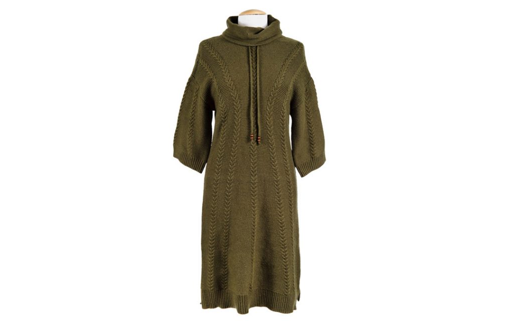 Be warm and fashionable in this cozy, comfortable sweater dress with flattering front cables and a drawstring turtleneck. $98.95 at Soft Surroundings