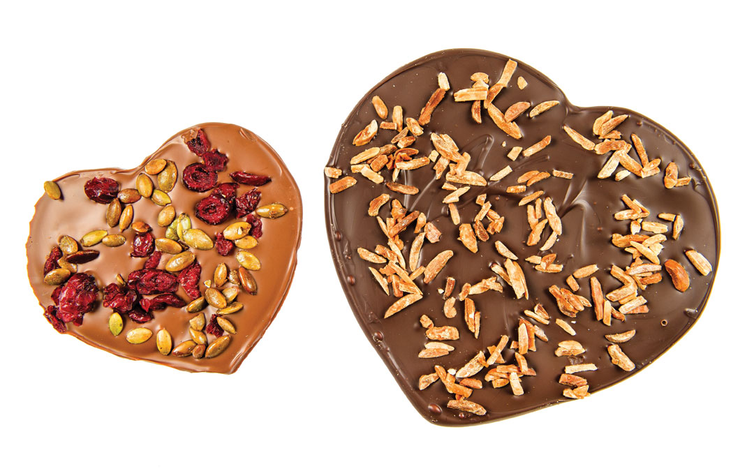 These kosher milk and dark chocolate hearts are the perfect present for your sweetheart. Medium Milk Chocolate Heart with Craisins & Pumpkin Seeds from The Velvet Chocolatier, $8. Large Dark Chocolate Heart with Almonds from The Velvet Chocolatier, $13.
