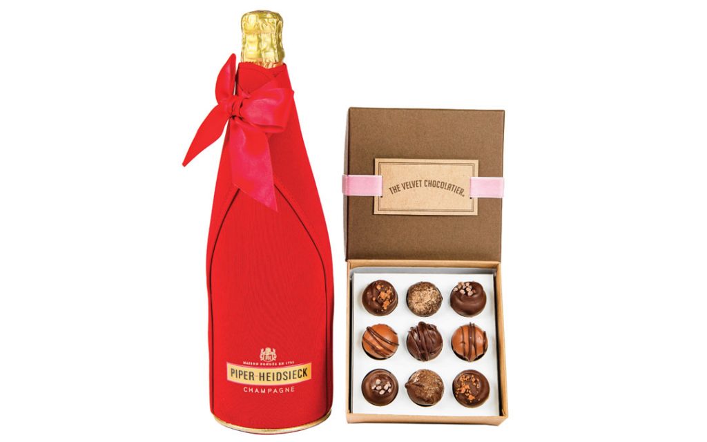 A romantic night calls for a bottle of fine Brut Champagne. Piper Heidsieck Brut Champagne from Quarry Wine & Spirits, $49.99.