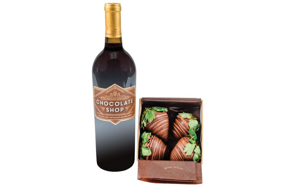A sip of Chocolate Shop’s Chocolate Lover’s wine, with both milk and dark chocolate-covered strawberries, will create a memorable moment. Chocolate Shop wine from Quarry Wine & Spirits, $12.99. Chocolate Covered Strawberries from The Velvet Chocolatier, $17.