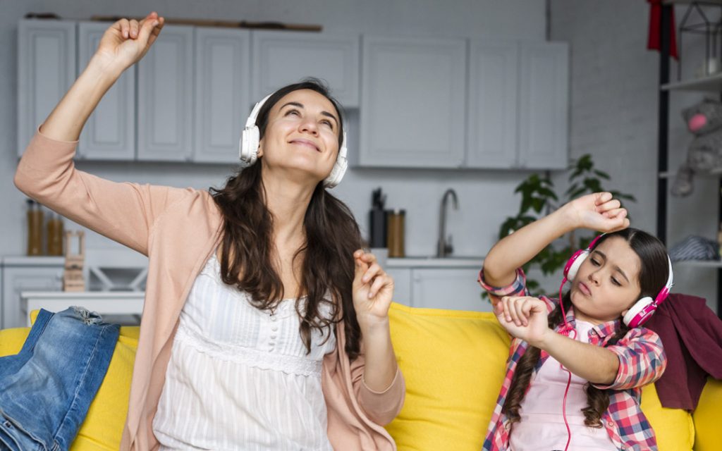 mother and daughter dancing