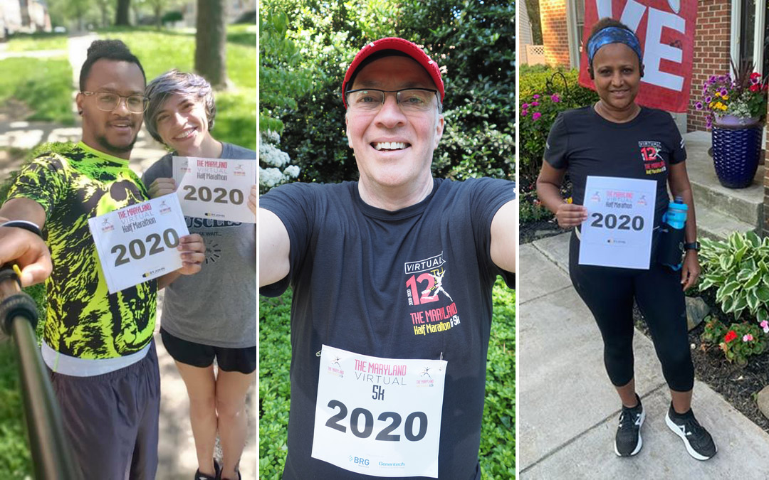 A pair of happy runners enjoy a moment of self-indulgence with the aid of a selfie stick. Among the virtual runners this year was Dr. Kevin J. Cullen, director of the Greenebaum Comprehensive Cancer Center. Baltimore resident Abby Aberham participated in this year’s virtual Maryland Half Marathon & 5K. (Provided photos)