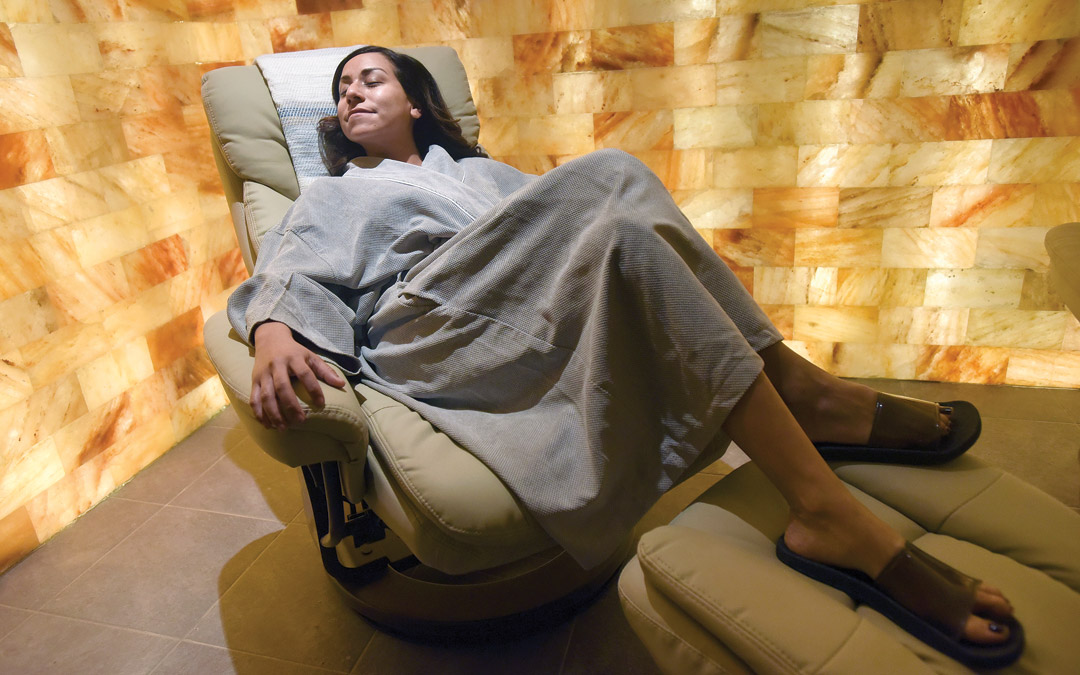 Ariel Lewis relaxes in a salt chamber.
