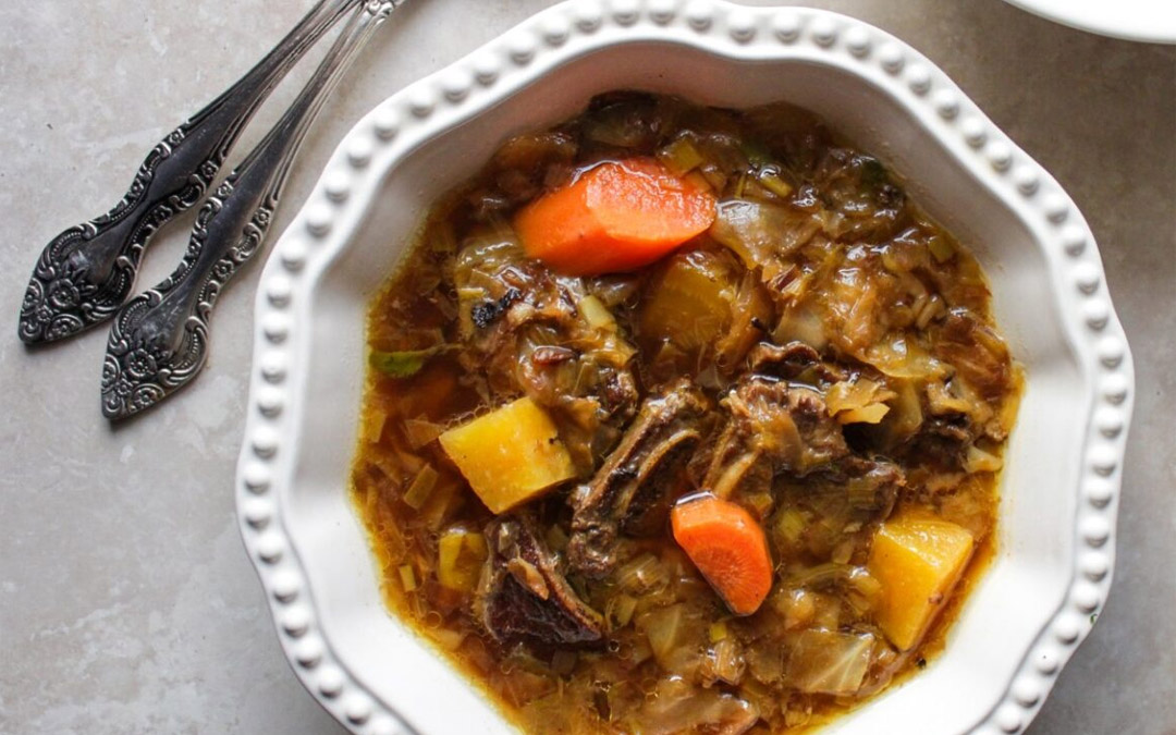 rich, beety, meaty cabbage stew