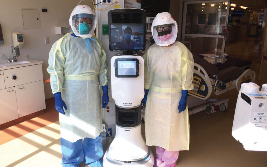 Doctors at the University of Maryland R Adams Cowley Shock Trauma Center use robots known as "Fast Freddy" to reduce the risk of COVID-19 transmission.