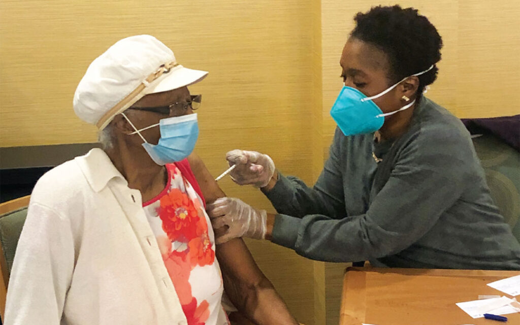 A Weinberg resident gets vaccinated.