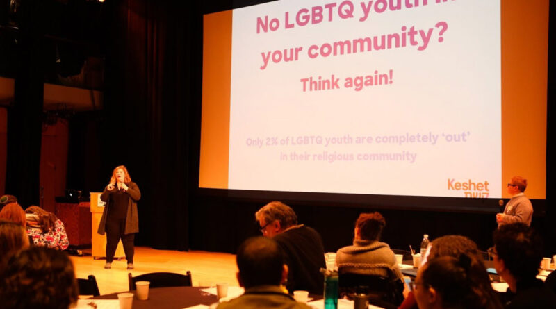Keshet staff are shown conducting an LGBTQ sensitivity and inclusion training session in a New York synagogue.