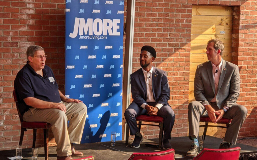Brandon Scott and Johnny Olszewski Jr. talk with Jmore Publisher Dr. Scott Rifkin.