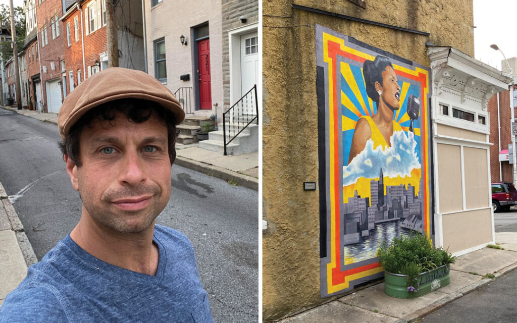 Rabbi Daniel Cotzin Burg stands in the middle of S. Durham Street in Upper Fells Point, where iconic jazz singer Billie Holiday grew up.