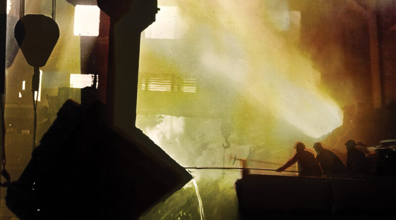 This portrait by celebrated Baltimore photographer A. Aubrey Bodine captures the challenging working conditions at Sparrows Point.