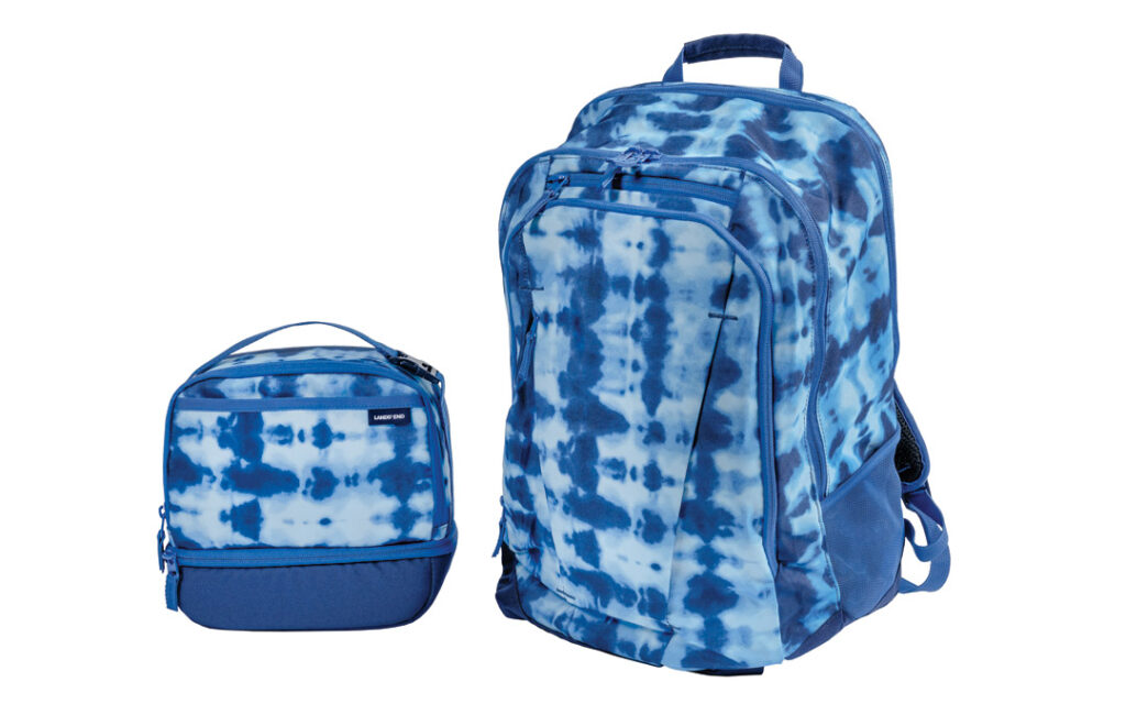 Kids extra large backpack and kids techpack insulated lunchbox in Classic Cobalt Tie Dye