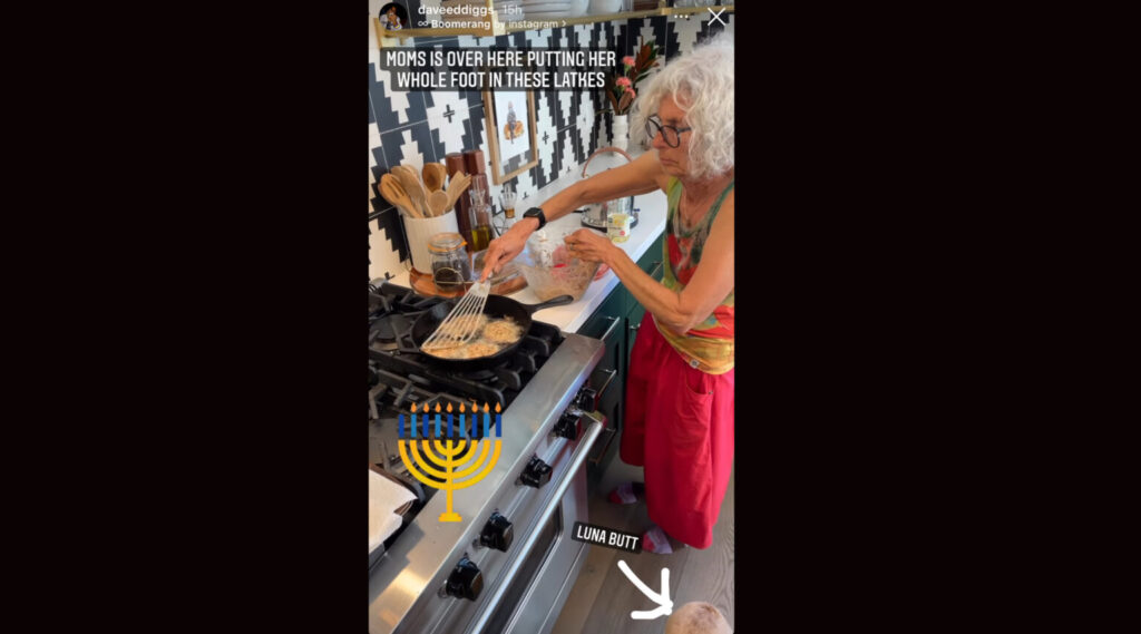 Daveed Diggs shared a photo of his mother making latkes in his Instagram stories. 