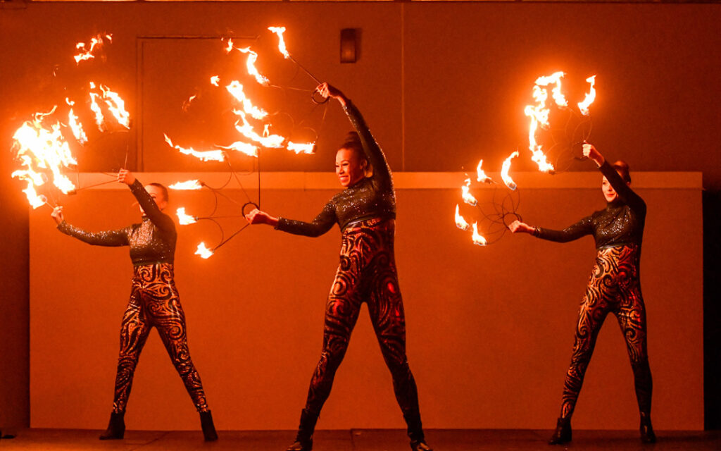 Members of The Dancing Fire perform during "Illumination Celebration: Chanukah Ignited" at the Owings Mills JCC. (Photo by Steve Ruark)