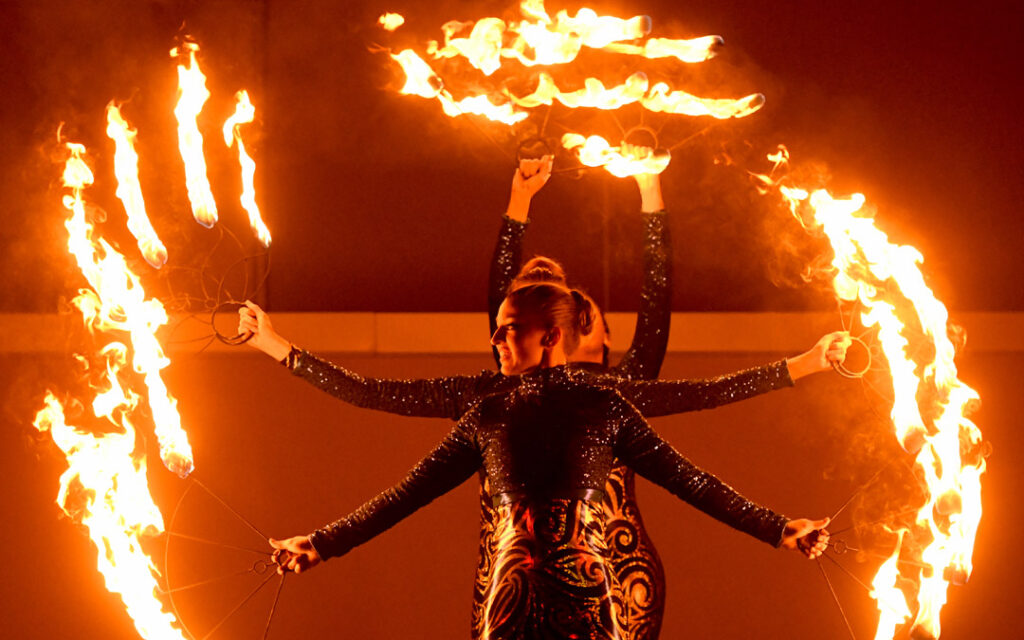 Members of The Dancing Fire perform during "Illumination Celebration: Chanukah Ignited" at the Owings Mills JCC. (Photo by Steve Ruark)