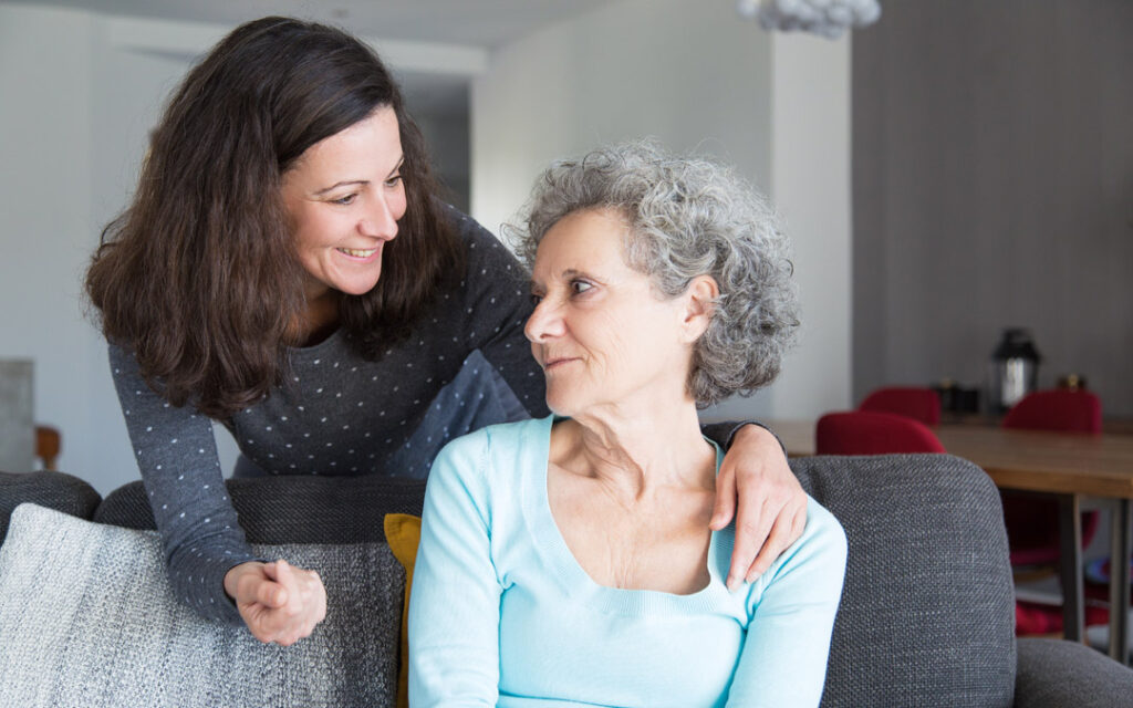 adult daughter with her mother