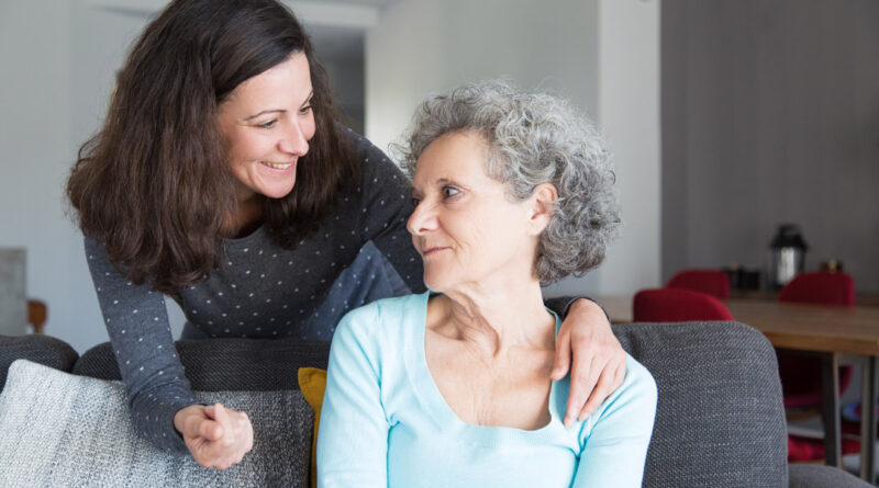 adult daughter with her mother