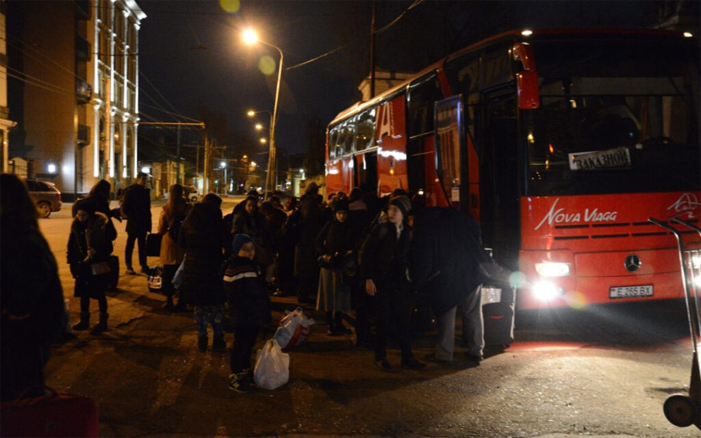A group of Ukrainian Jews arrive at a Jewish community center in the Moldovan capital of Chisinau on Feb. 25.