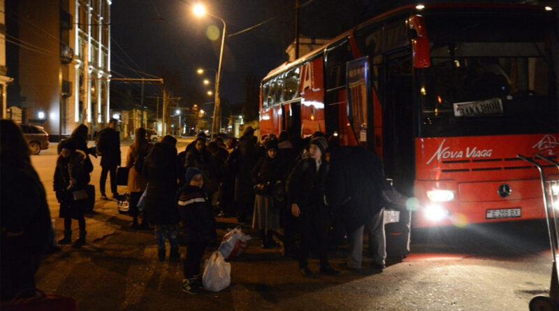 A group of Ukrainian Jews arrive at a Jewish community center in the Moldovan capital of Chisinau on Feb. 25.