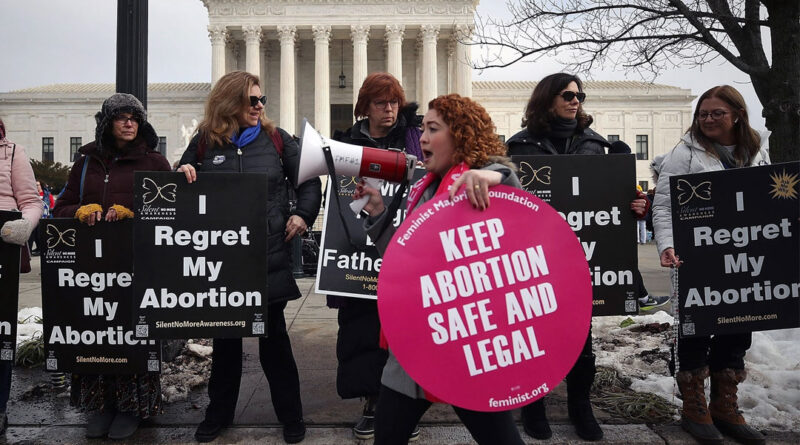Protesters on both sides of the abortion issue gather in front of the U.S. Supreme Court building during the Right To Life March in Washington D.C., on Jan. 18, 2019.