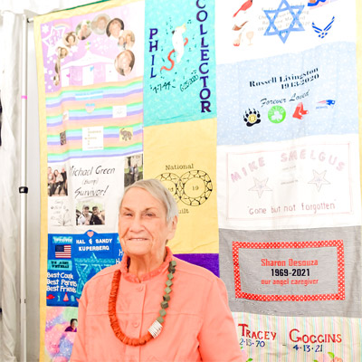 Sandie Nagel with National COVID-19 Quilt