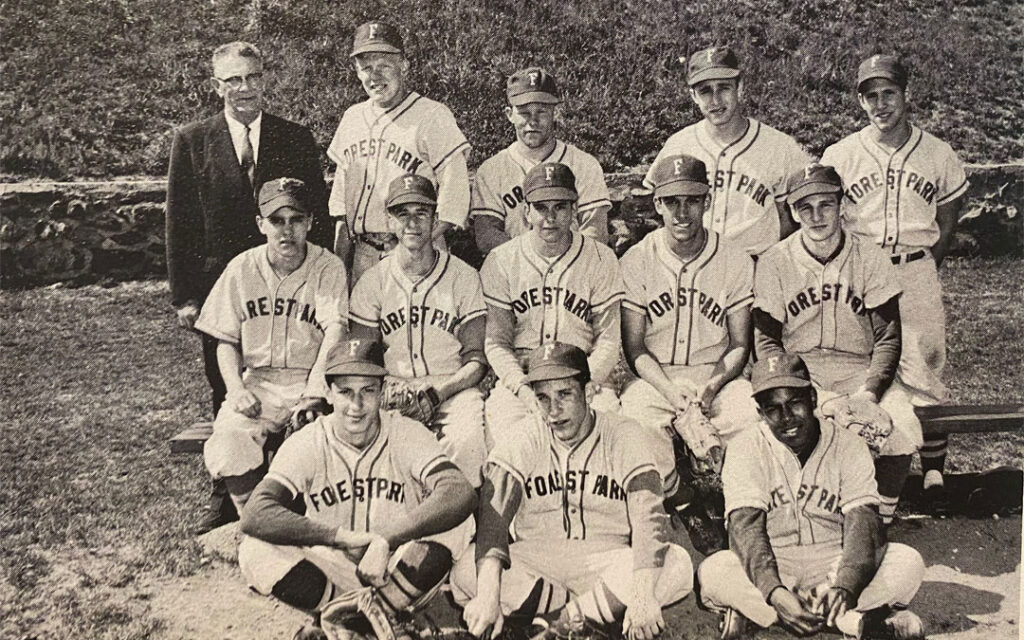 Bob Meyer (back row, middle) played on Forest Park High School's varsity baseball team.