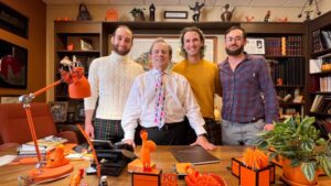 "Call Your Bubby" host Ari Ness, Rabbi Mitchell Wohlberg, host Chandler Pierce and podcast producer Yossi Kuttler