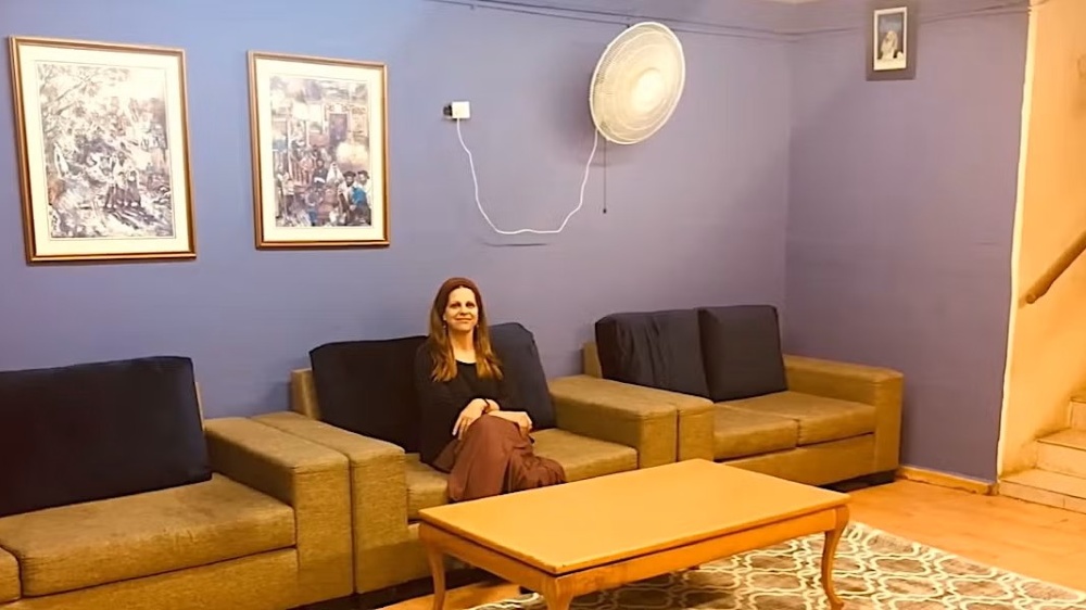 Chaya Kaplan-Lester sits in the public shelter in Jerusalem
