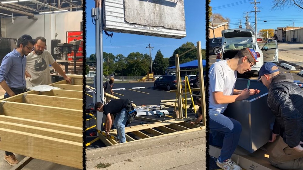 Volunteers construct Hersh’s Fridge, a kosher community fridge in the suburbs of Chicago