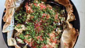Roasted Eggplant with Tomato and Tahini