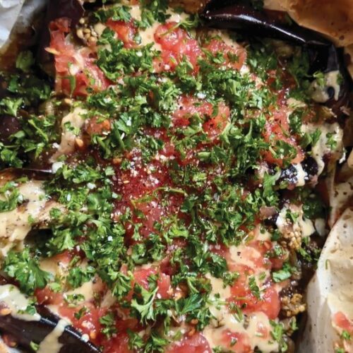 Roasted Eggplant with Tomato and Tahini